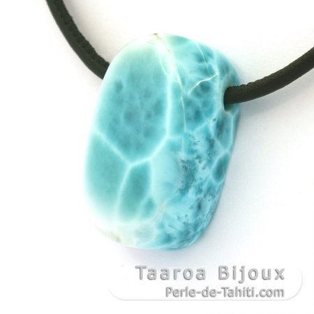 Leather Necklace and 1 Larimar - 33 x 21 x 10 mm - 14.8 gr