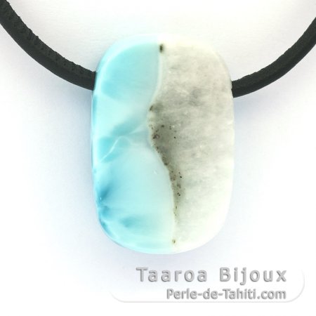 Leather Necklace and 1 Larimar - 33 x 21 x 10 mm - 14.8 gr