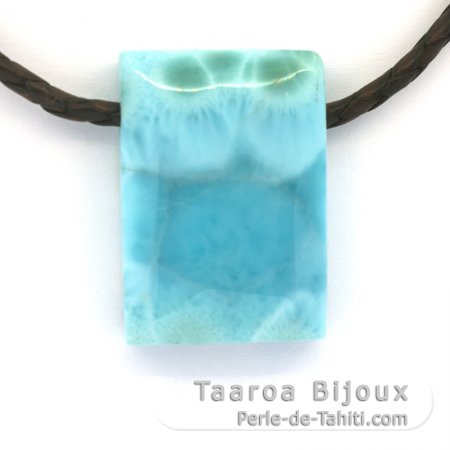 Leather Necklace and 1 Larimar - 32 x 23 x 9 mm - 15.5 gr