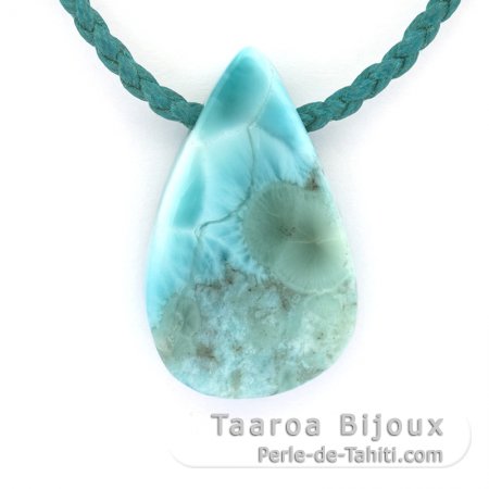 Cotton Necklace and 1 Larimar - 35 x 21 x 8.5 mm - 11 gr