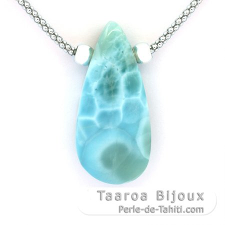 Rhodiated Sterling Silver Necklace and 1 Larimar - 36 x 17 x 8 mm - 8.6 gr
