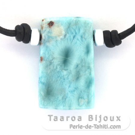 Leather Necklace and 1 Larimar - 27 x 16 x 8.3 mm - 8.9 gr
