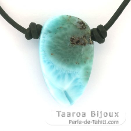 Leather Necklace and 1 Larimar -  30 x 18 x 9 mm - 9.5 gr