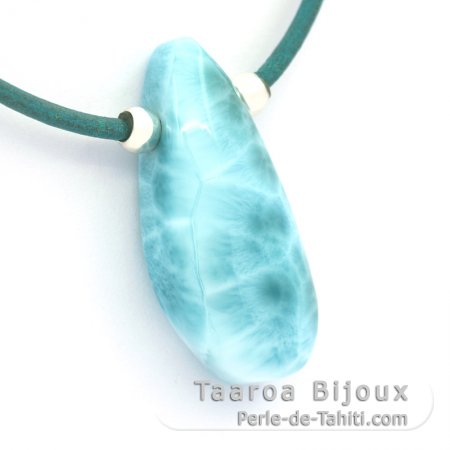 Leather Necklace and 1 Larimar - 37 x 17 x 10.8 mm - 10.8 gr