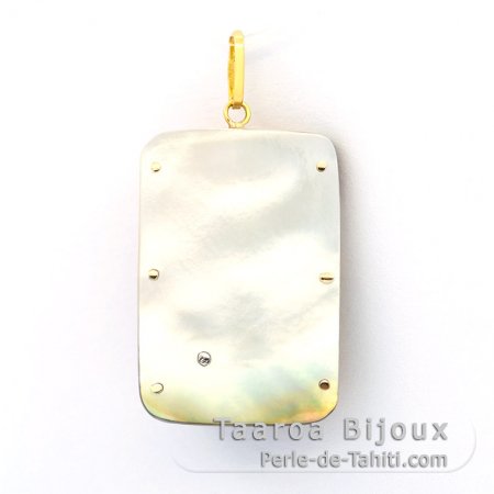18K Gold + Mother-of-Pearl Pendant and 1 half Tahitian Pearl - Dimensions = 28 x 19 mm - Dolphin