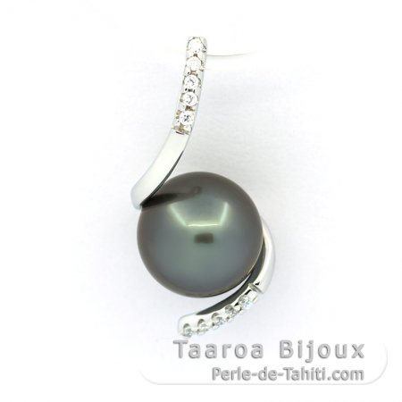 Rhodiated Sterling Silver Pendant and 1 Tahitian Pearl Near-Round C 8.5 mm