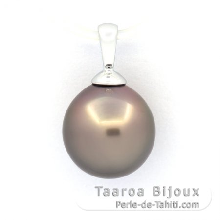 Rhodiated Sterling Silver Pendant and 1 Tahitian Pearl Semi-Baroque B 10.3 mm