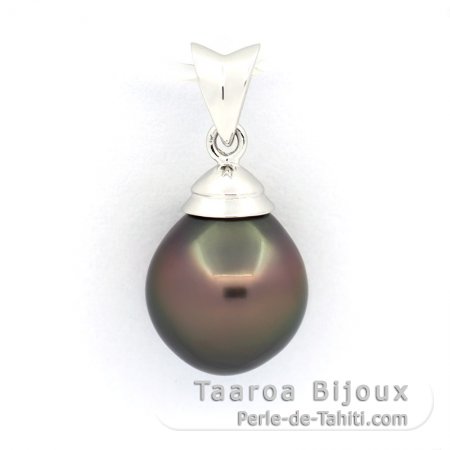 Rhodiated Sterling Silver Pendant and 1 Tahitian Pearl Semi-Baroque BC 9.7 mm