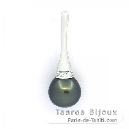 Rhodiated Sterling Silver Pendant and 1 Tahitian Pearl Semi-Baroque B/C 10.3 mm