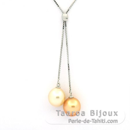 Rhodiated Sterling Silver Necklace and 2 Australian Pearls Semi-Baroque B 9.5 mm