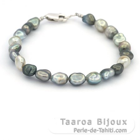 Bracelet of 21 Tahitian Keishis and Sterling Silver