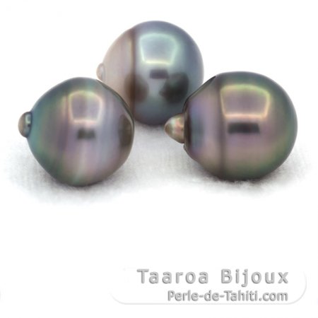 Lot of 3 Tahitian Pearls Ringed C from 12.1 to 12.4 mm