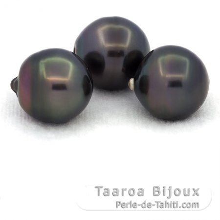 Lot of 3 Tahitian Pearls Ringed C from 13 to 13.3 mm