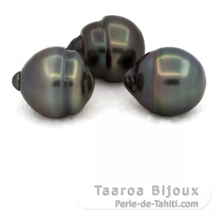 Lot of 3 Tahitian Pearls Ringed C from 11.5 to 11.8 mm