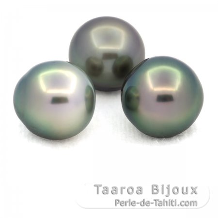 Lot of 3 Tahitian Pearls Semi-Baroque C from 12 to 12.4 mm