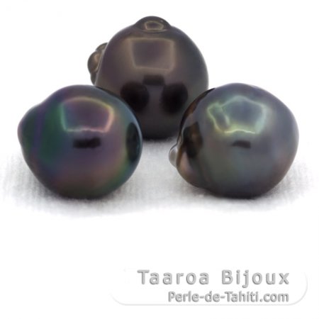 Lot of 3 Tahitian Pearls Baroque D from 12.5 to 12.7 mm