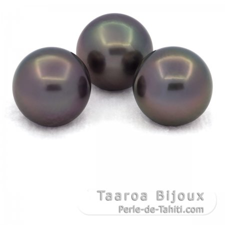 Lot of 3 Tahitian Pearls Near-Round C from 12.6 to 12.8 mm