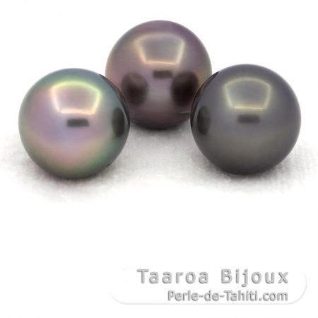 Lot of 3 Tahitian Pearls Near-Round C from 12.7 to 12.8 mm