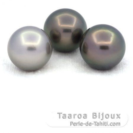 Lot of 3 Tahitian Pearls Round C from 12.5 to 12.8 mm