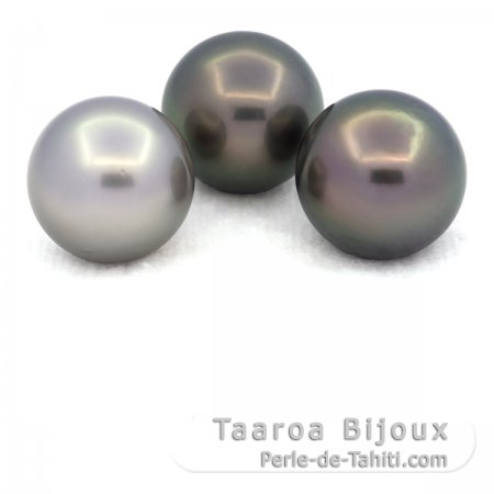 Lot of 3 Tahitian Pearls Round C from 12.5 to 12.8 mm
