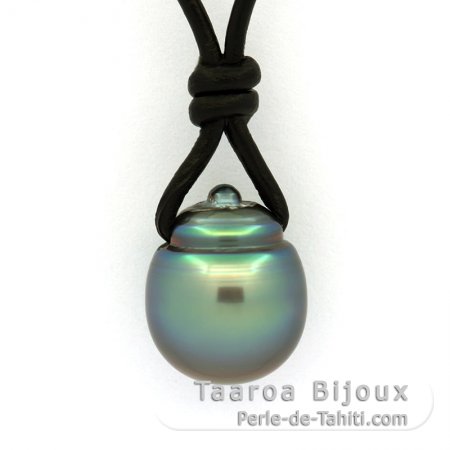 Leather Necklace and 1 Tahitian Pearl Ringed C 12.5 mm