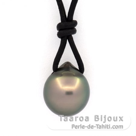 Leather Necklace and 1 Tahitian Pearl Semi-Baroque C 11.1 mm