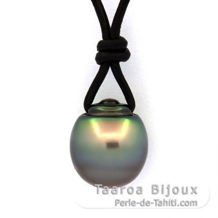 Leather Necklace and 1 Tahitian Pearl Ringed C 13.2 mm
