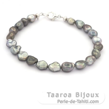 Bracelet of 21 Tahitian Keishis and Sterling Silver