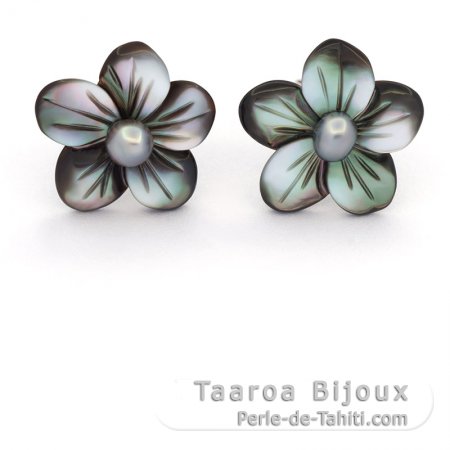 Rhodiated Sterling Silver Earrings and 2 Tahitian Keishis