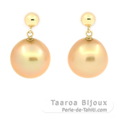 18K solid Gold Earrings and 2 Australian Pearls Semi-Baroque B 11.6 mm