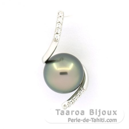 Rhodiated Sterling Silver Pendant and 1 Tahitian Pearl Round C 9 mm