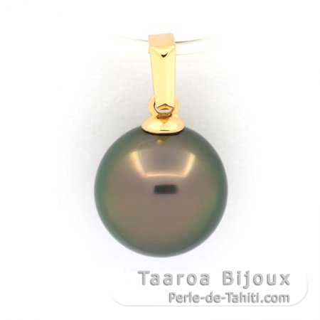 18K solid Gold Pendant and 1 Tahitian Pearl Near Round B 10.1 mm