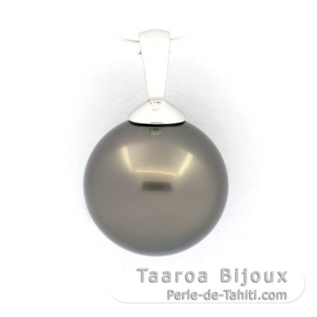 18K solid White Gold Pendant and 1 Tahitian Pearl Near Round B 10.5 mm