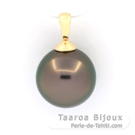 18K solid Gold Pendant and 1 Tahitian Pearl Near Round B 10.9 mm
