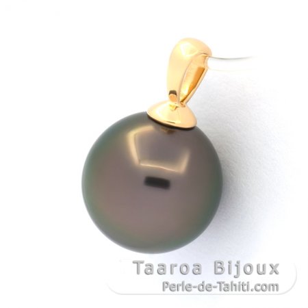18K solid Gold Pendant and 1 Tahitian Pearl Near Round B 10.9 