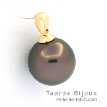 18K solid Gold Pendant and 1 Tahitian Pearl Near Round B 10.9 