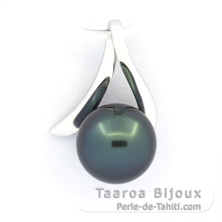 18K solid White Gold Pendant and 1 Tahitian Pearl Round A 8 mm