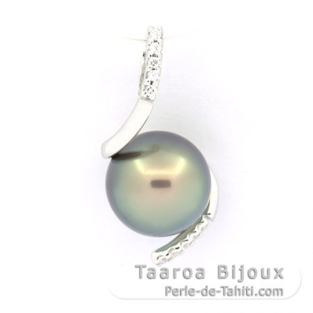 Rhodiated Sterling Silver Pendant and 1 Tahitian Pearl Round C 9.3 mm