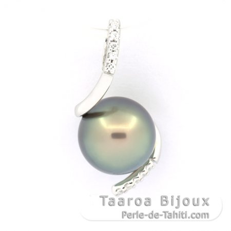 Rhodiated Sterling Silver Pendant and 1 Tahitian Pearl Round C 9.3 mm