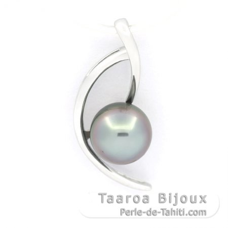 Rhodiated Sterling Silver Pendant and 1 Tahitian Pearl Near-Round C 8.1 mm