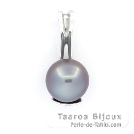 Rhodiated Sterling Silver Pendant and 1 Tahitian Pearl Round C 9.8 mm