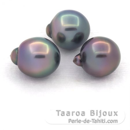 Lot of 3 Tahitian Pearls Semi-Baroque B/C 10 mm