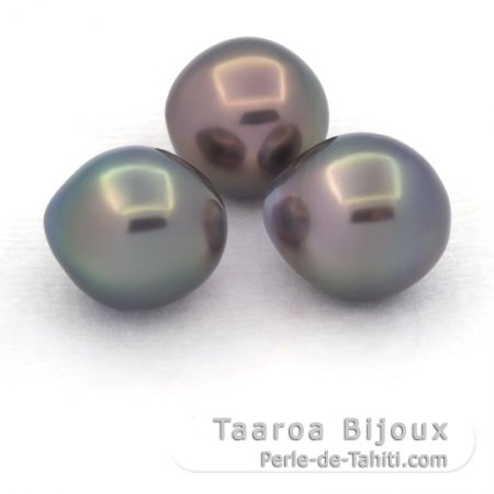 Lot of 3 Tahitian Pearls Semi-Baroque C from 11 to 11.3 mm