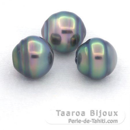 Lot of 3 Tahitian Pearls Ringed C from 10.4 to 10.6 mm
