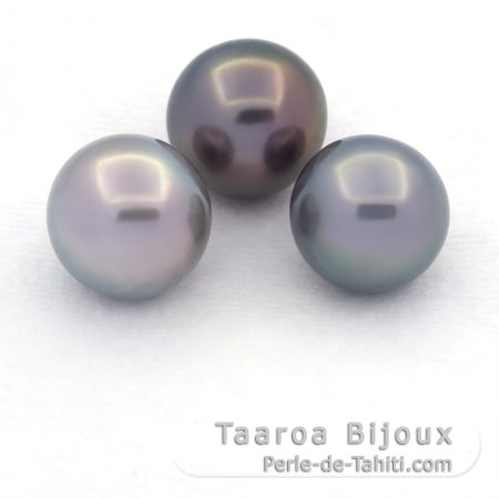 Lot of 3 Tahitian Pearls Near-Round C from 12 to 12.3 mm
