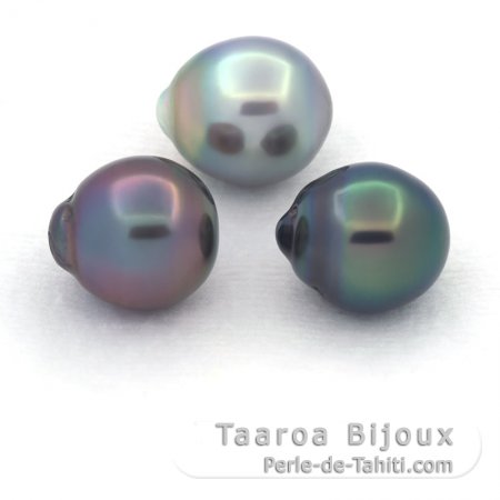 Lot of 3 Tahitian Pearls Semi-Baroque C from 11 to 11.4 mm