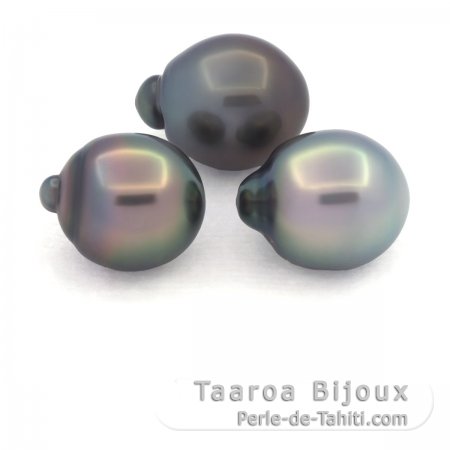 Lot of 3 Tahitian Pearls Semi-Baroque B from 11 to 11.3 mm