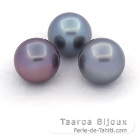 Lot of 3 Tahitian Pearls Semi-Baroque C from 11 to 11.4 mm
