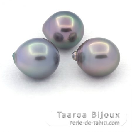 Lot of 3 Tahitian Pearls Semi-Baroque C from 11 to 11.4 mm