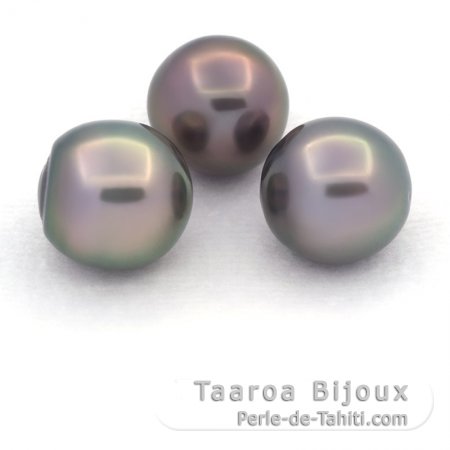 Lot of 3 Tahitian Pearls Semi-Baroque C from 11.2 to 11.3 mm